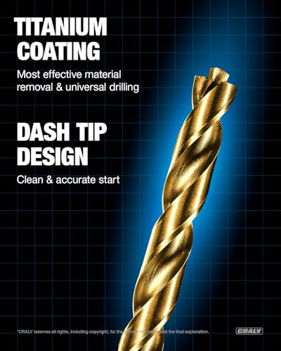 CRALY 21-Piece Cobalt Drill Bit Set, M35 HSS Titanium Coated Jobber Length Twist Drill Bits, Dash Tip & 135 Degree Split Point, 3-Flat Shank, for Hard Metal, Stainless Steel, Cast Iron, Plastic - style: 21-Piece Pack