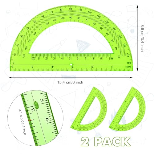 Zonon 2 Pcs 6 Inch Plastic Protractor 180° Math Protractors, Green - color: Green
