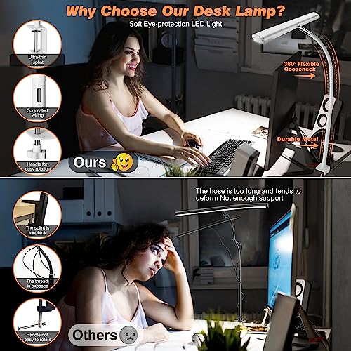 Airlonv LED Desk Lamp with Clamp, 17" Stepless Dimming Light, White - color: White, size: Standard