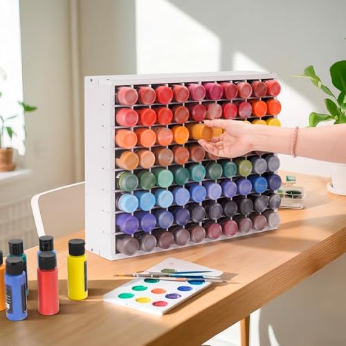 Krafetto 80-Grid Paint Organizer for 2 Oz Bottles, Wall Mount - color: 1pc white paint rack
