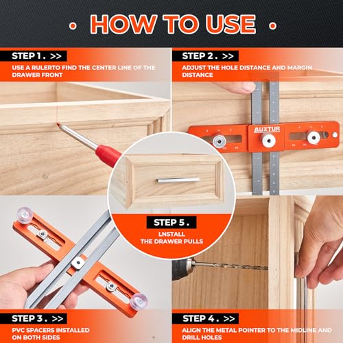 Cabinet Hardware Jig, Adjustable Cabinet Handle Template Tool with Alignment Hole, Punch Locator Drill Guide for Knobs,Handles and Pulls, Cabinet Template Tool for Drawer Cabinet Installation