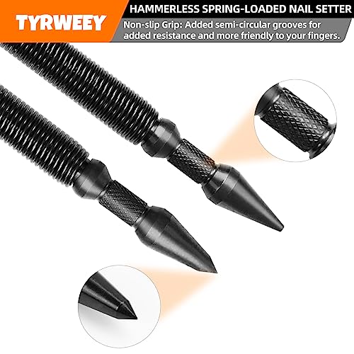 Nail Setter, Spring Loaded Center Punch for Wood& Metal, Hammerless - size: 1/16 Nail Setter& 3/16 Center Punch -1pc