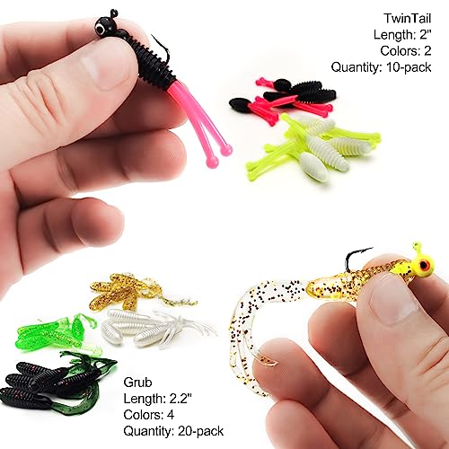 Crappie Tube Lures Jig Heads Soft Plastic Baits Worms Kit - size: 124 Pcs - Crappie Lures Tube Lures