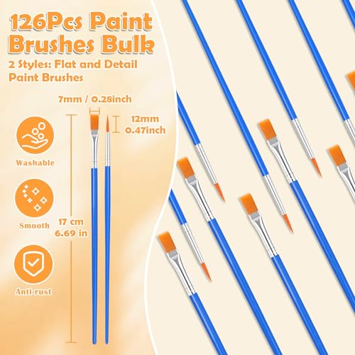 240 Pcs Mini Paint Brushes Bulk, Flat and Fine Tip Small Paint Brushes