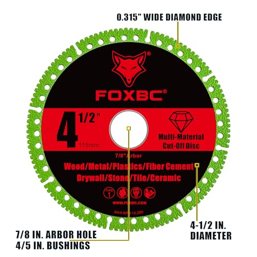 FOXBC 4-1/2 Inch Indestructible Multi-Material Cut Off Disc for Angle Grinders, 7/8" Arbor - 3 Pack