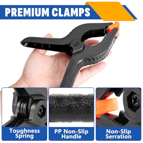 10 Pack 6 inch Plastic Spring Clamps, Black Heavy Duty Clips - size: 6in-10P