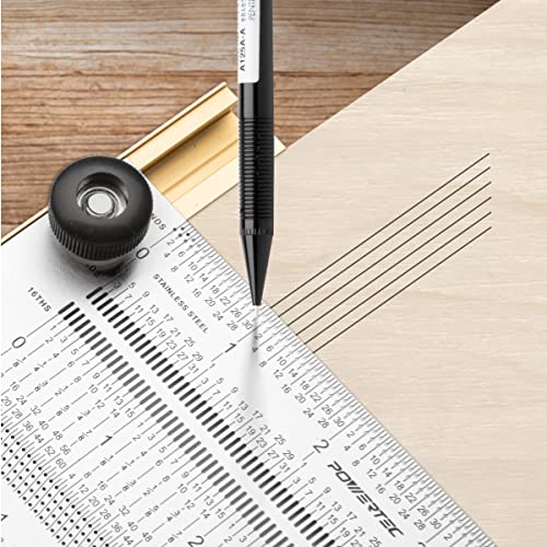 POWERTEC 6'' & 12'' Stainless Steel Precision Marking T-Square, T Rule w/Pencil for Measuring, Scribing, Setting Up Bits Height, Woodworking & Crafting Marking Tools for Drill Press,Table Saw 80032 - style: 6" & 12" T Square