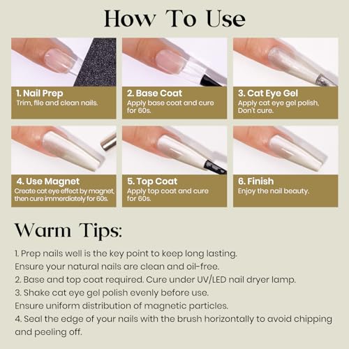 MIZHSE Cat Eye Gel Nail Polish: Grey Magnetic Gel Polish with Magnet Stick and Metallic Mirror Chrome Powder, Maillard Style Magic Effect Galaxy Shimmery Nail Soak Off Nail Art Salon - color: Glass Beige
