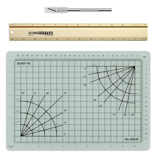 Alumicolor Cut-and-Measure Set w/Hobby Blade, Self-Healing Mat & AlumiCutter Ruler, 12IN, Gold - color: Gold