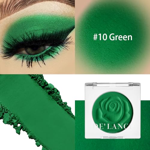 Single Green Eyeshadow Palette with Applicator, Pressed Powder Matte True Green Eye Shadow, Ultra-Pigment, Longwear, Vegan, Waterproof - color: green
