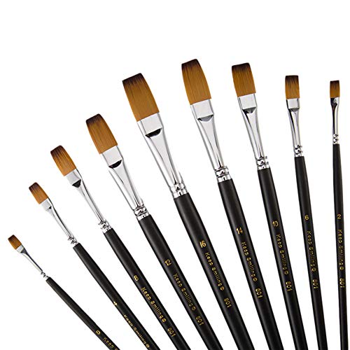 9 Pcs Flat Large Paint Brushes Set, Synthetic Hair, Long Handle - size: Flat (Long Handle)