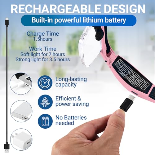 YOCTOSUN Magnifying Glasses with Light,0.75X-4.0X Magnifying Headset - color: Pink
