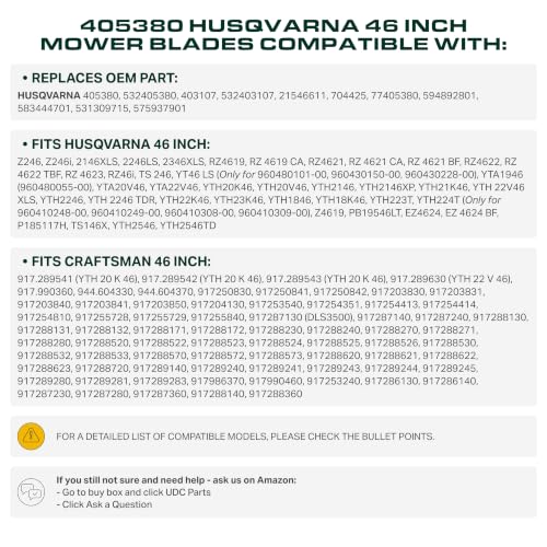 UDC Parts 532405380 405380 Husqvarna 46 Inch Mower Blades Replacement - size: 23" - 5 pt star