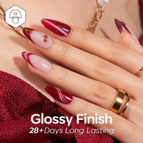 modelones Red Cat Eye Gel Nail Polish Set 6 Colors Hema Free Burgundy - color: A A4 Classic Red