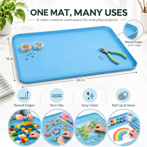 Silicone Clay Craft Mat 24x16 with Raised Edges for Modeling and DIY Crafts - color: Sky blue