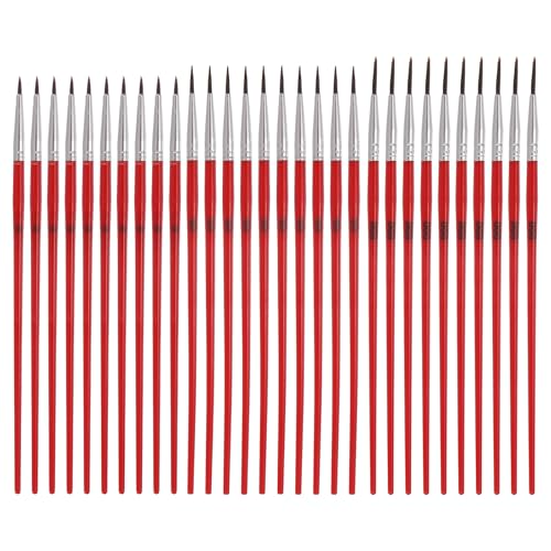 MECCANIXITY 30Pcs Fine Pointed Miniature Paint Brushes(Red #0/#00/#000) - color: Red, size: #0/#00/#000