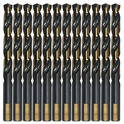 12PCS 17/64" HSS Black Gold Twist Drill Bits Set, 135 Degree Split Point, Jobber Metal Drill Bit, General Purpose for Use in Mild Steel, Copper, Aluminum, Zinc Alloy, Wood, and Plastic - size: 17/64"(12PCS)