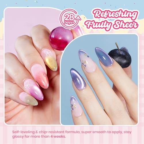 Beetles Fruit Magnet Cat Eye Gel Nail Polish Set, 6 Colors Glass Cat Eye - color: A - Pink Red Green | Silent Meditation