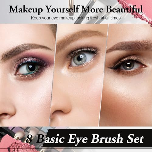 Eye Makeup Brush Set 8Pcs, Blending Eyeshadow Brushes for Beginners, Black - color: Black-8