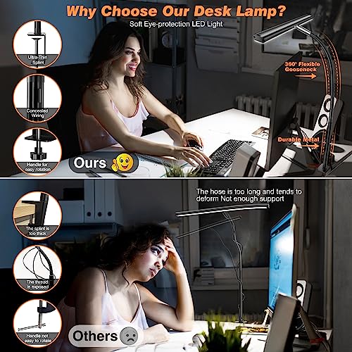Airlonv LED Desk Lamp with Clamp, 17" Stepless Dimming Light, Black - color: Black, size: Standard