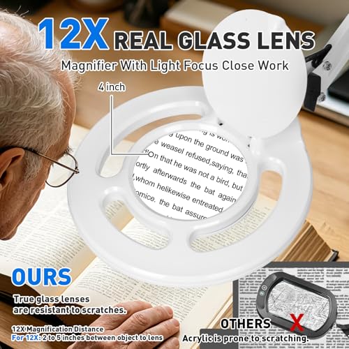 KIRKAS Magnifying Glass with Light, 2,200 Lumens Magnifying Lamp 12X - color: White 28in