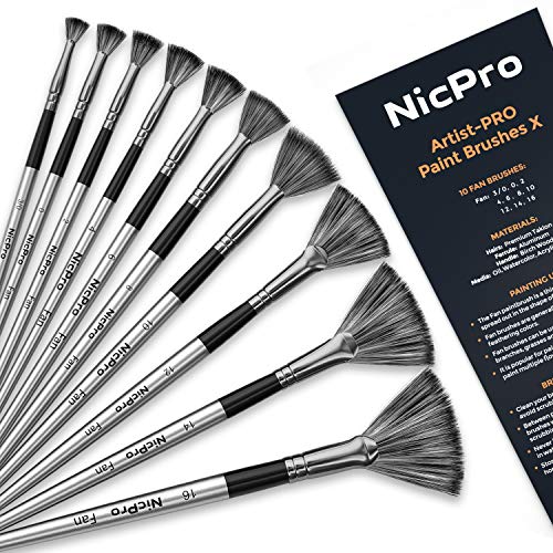Nicpro 10 PCS Fan Paint Brush Set, Paint Brushes for Acrylic Painting - size: 10PCS - Fan