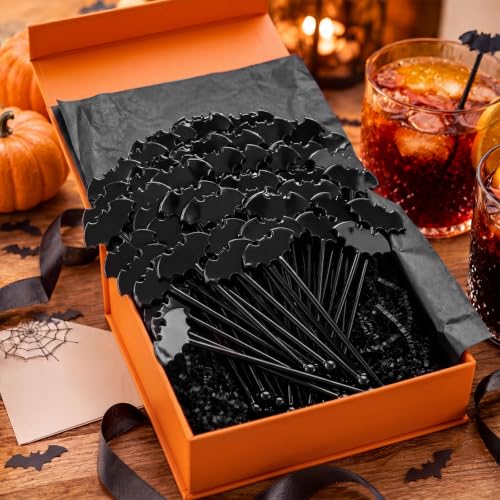 Silifine 100 Pcs Halloween Swizzle Sticks Plastic Bat Drink Stirrers - style: Bat