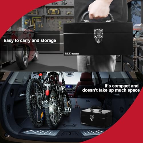 P.I.T. Metal Tool Box 12 Inch,Portable Small Toolbox with Latch,Black - color: Black, size: 12 Inch