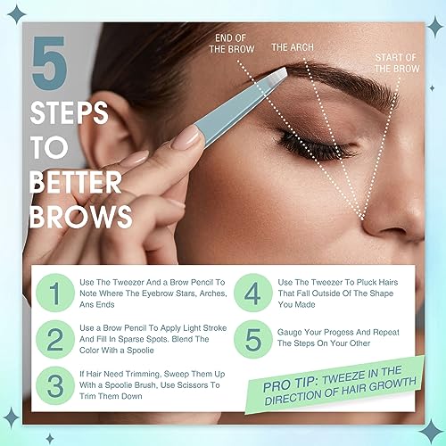 Mudder 12 Pcs Eyebrow Tweezers Set for Facial Hair in Bulk - color: Light Blue