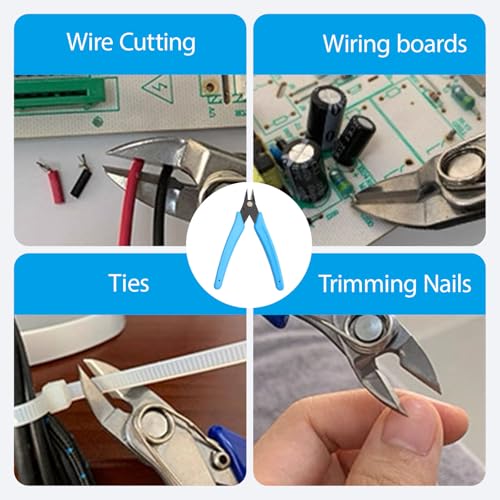 Micro Wire Cutters Precision Flush Cutter Pliers for Jewelry Making Electronics Craft 5 Inch Mini Side Cutting Nippers for Zip Ties Plastic Models and Hobby Projects 2PCS Light Blue