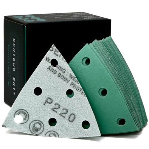 Serious Grit - 93mm 6-Hole P220 Grit Triangle Sanding Sheets - 50 Pack Box - style: 220 Grit