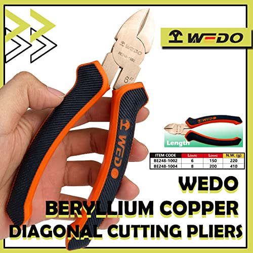 WEDO Non-Sparking Diagonal Cutting Pliers 8”, Spark-Free Side Cutters Pliers, Wire Cutters, Flush Cutting,BAM Certificate, Beryllium Copper, For Electrical and Homes - color: Beryllium Copper, size: 8"
