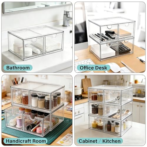 Prsildan Acrylic Storage Drawers Clear Makeup Organizer with 4 Drawers - size: Stackable-4Drawers