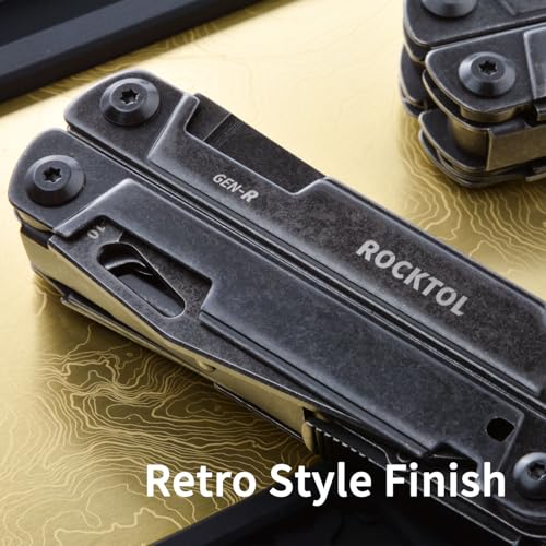 ROCKTOL Gen-R RB Multitool Pliers, VG10 Blade, 27-in-1 Multi-tool, EDC Pocket Knife, Retro Black Finish, Precision Screwdriver, Gut Hook for Hunting, Backpacking, Hiking, Camping