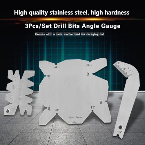 3Pcs Angle Gauges Set Stainless Steel - 118° Drill Sharpener Tool, 60-160° Angle Measuring Gage Hand Measure Tools with Case