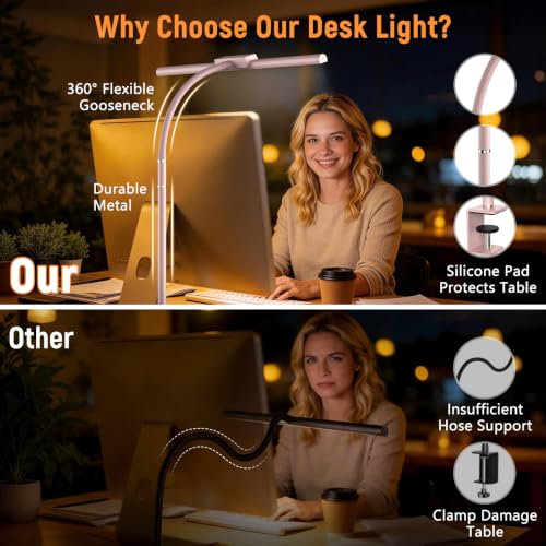 LED Desk Lamp for Home Office, Flexible Gooseneck Desk Lamp with Clamp - color: Pink