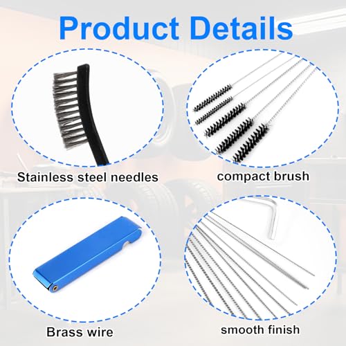 Carburetor Jet Cleaning Tool Kit, Airbrush Torch Tip Cleaner Set with Nylon Brushes Cleaning Hooks & Needles Wire Brushes Sharp Picks for Motorcycle Throttle Body Lawn Mower Small Engine ATV Welder