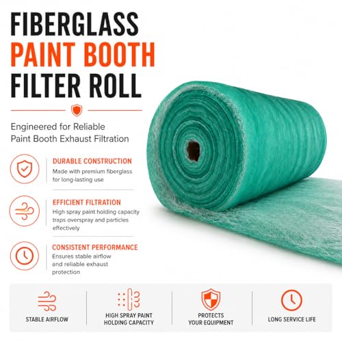 Paint Spray Booth Exhaust Fiberglass Filter (40.5" x 300ft), High Paint Capture Efficiency - size: 40.5" x 300 (ft)