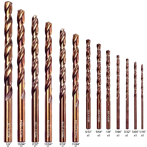 KENDO M35 Cobalt Drill Bit Set for Metal, 13PCS 1/16-1/4 Inch - style: 13 pcs Cobalt