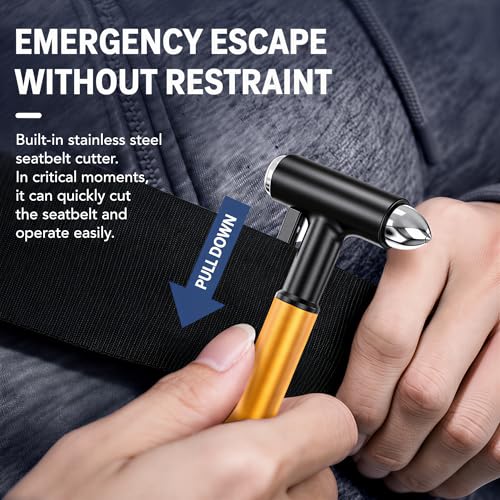 2-Pack Alloy Car Window Breaker with KM46 Tungsten Tip, 3-in-1 Glass Breaker & Seatbelt Cutter & Escape Hammer Car Emergency Rescue Tools for Tesla Model 3/Y/S/X/Cybertruck Accessories(Gold-2PCS) - color: Gold-2pcs