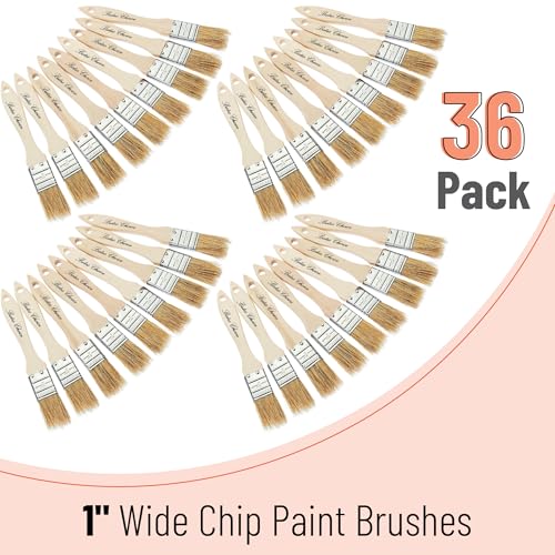 Bates- Chip Brushes, 1 Inch, 36 Pack, 1 Inch Paint Brushes with Ergonomic Wooden Handle, Natural Bristle - size: 1 Inch, 36 Pack