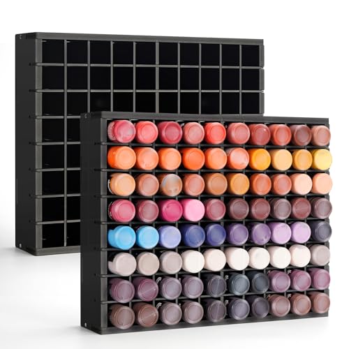 Krafetto 2 Pack 80-Grid Paint Organizer for 2 Oz Bottles, Wall Mount, Black - color: 2pc black paint rack