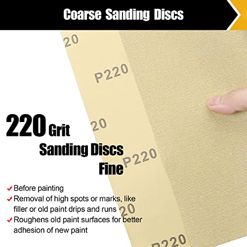 BOSHCRAFT 220 Grit Sand Paper 9" x 11", 12 Sheets – Premium Aluminum Oxide Sandpaper for Wood Metal Furniture, Cut-to-Size Sheets for Hand Sander & Sanding Block - size: 12 Pcs