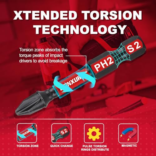 Geinxurn (PH/TORX/HEX/PZ/SQ/SL) Screwdriver Bits Set, 66 Pieces Impact 1”/ 2”Magnetic S2 Steel Multi Power Insert Driver Bits and 3Pc Bit Holder with Organizer Sleeve - color: Multi-bitb, size: 1''/2''-66PCS