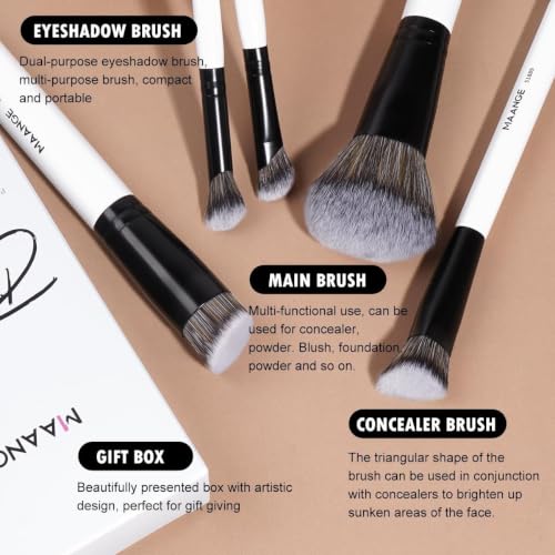 MAANGE 6 PCS Foundation Contour Conceal Brush Set, Makeup Brushes, Eyeshadow Concealer Brushes, Double Sided Blending Eyebrow Brush Professional Face brushes Set Tools, For Liquid, Cream, Loose Powder - color: 6 PCS