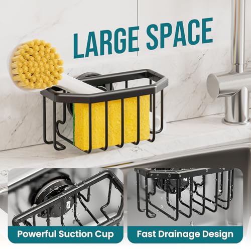 TAILI Sponge Holder for Kitchen Sink with Strong Suction Cup-Black - color: Black, size: 6.1" x 3.5"