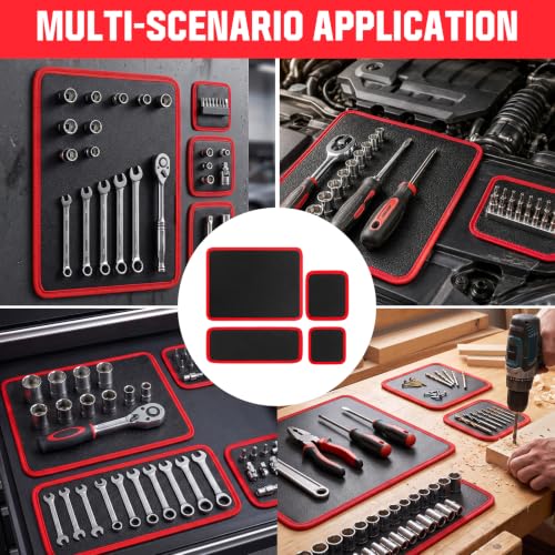 Magnetic Tool Mat,4-Piece Set,flexible Magnetic Parts Holder for Tools - color: red, size: 4-Piece Set