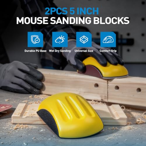 S SATC 2 PCS Mouse Sanding Blocks 5 Inch Hook and Loop Hand Sanding Block Ideal For Woodworking, Furniture Restoration, Crafts - style: 2 PCS Mouse Sanding Blocks