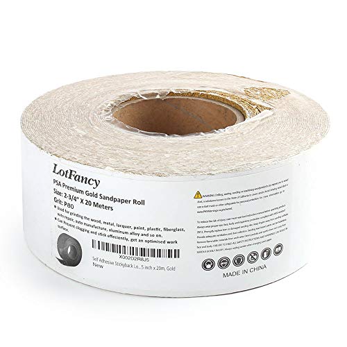 LotFancy 80 Grit PSA Sandpaper Roll, Self Adhesive Sticky Back Longboard Sand Paper, 2-3/4" Wide by 21.9 Yard Long, Aluminum Oxide Sanding Roll, for Automotive and Woodworking - size: 80 Grit