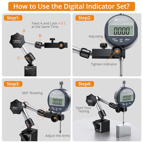 Neoteck 1"/25.4mm Digital Indicator Set with 90lbs(40kg) Magnetic Base - color: Silver, size: 90 lbs